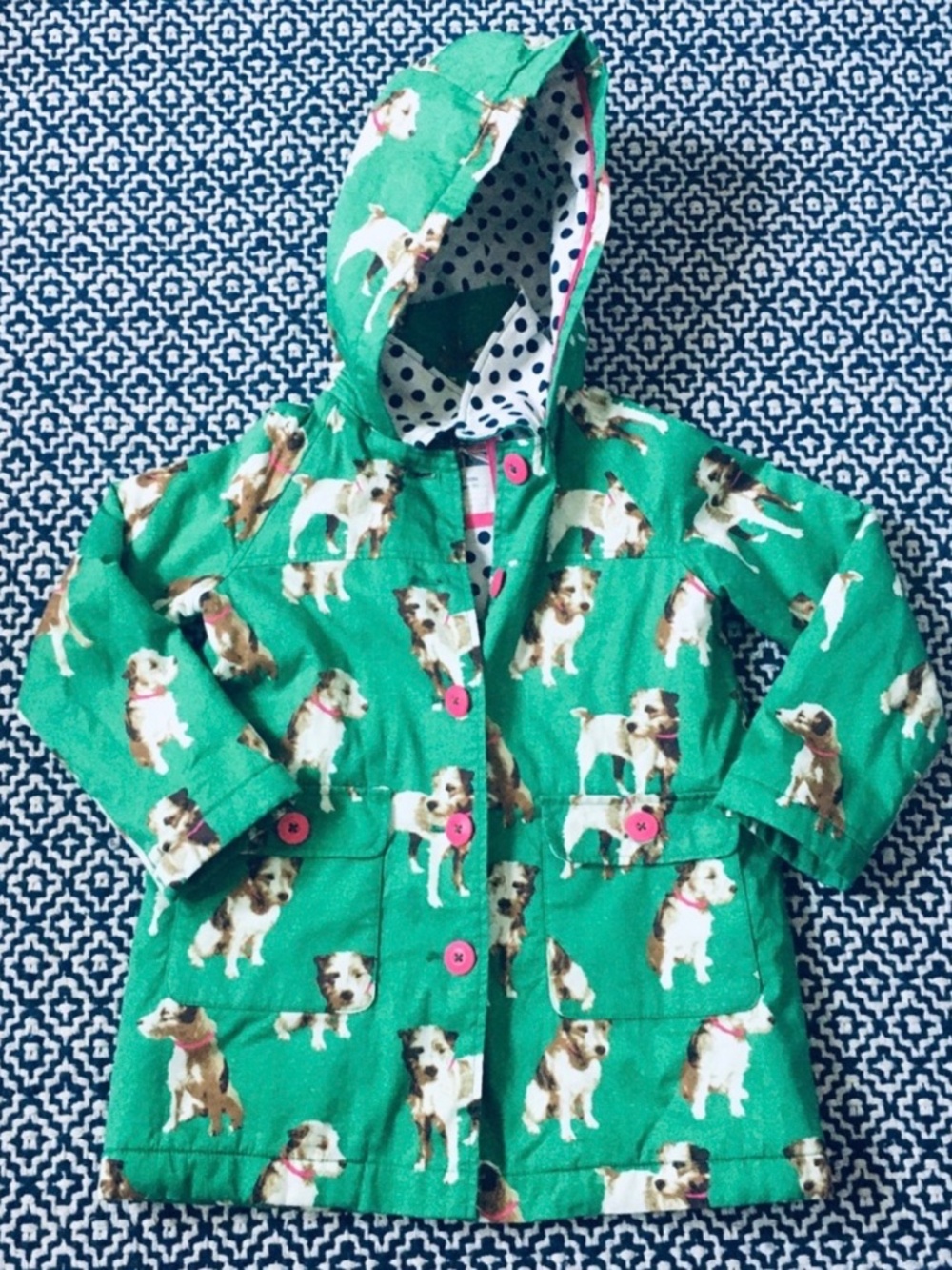 Mini Boden Green Terrier Dog Fall Rain coat cotton twill